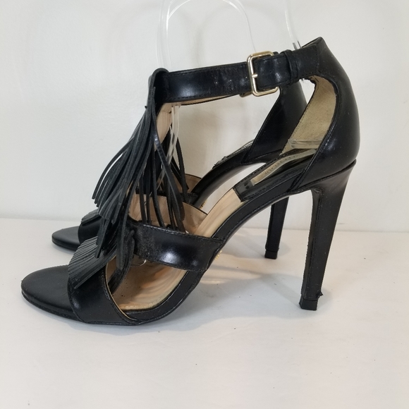 UTERQUE SPAIN FRINGE LEATHER ANKLE STRAP STILETTO HEELS BLK EUR 38 US 8 - Picture 2 of 10